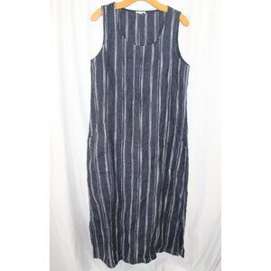 Garnet Hill Womens Blue White Striped Linen Sleeveless Midi Dress 10